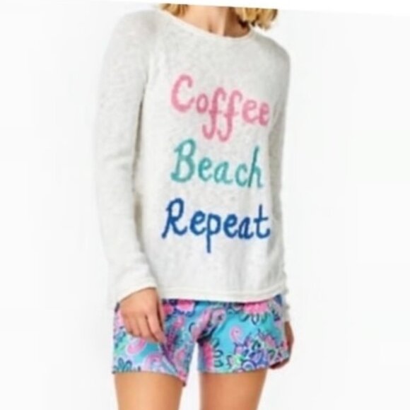 Lilly Pulitzer Sweaters - Lilly Pulitzer Sweater Womens Small Danette Coffee Beach Repeat Pullover NWT